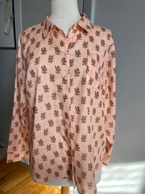 SPARTINA 449 NWT Lois Pink House French Floral Cotton Linen Shirt, Size XL